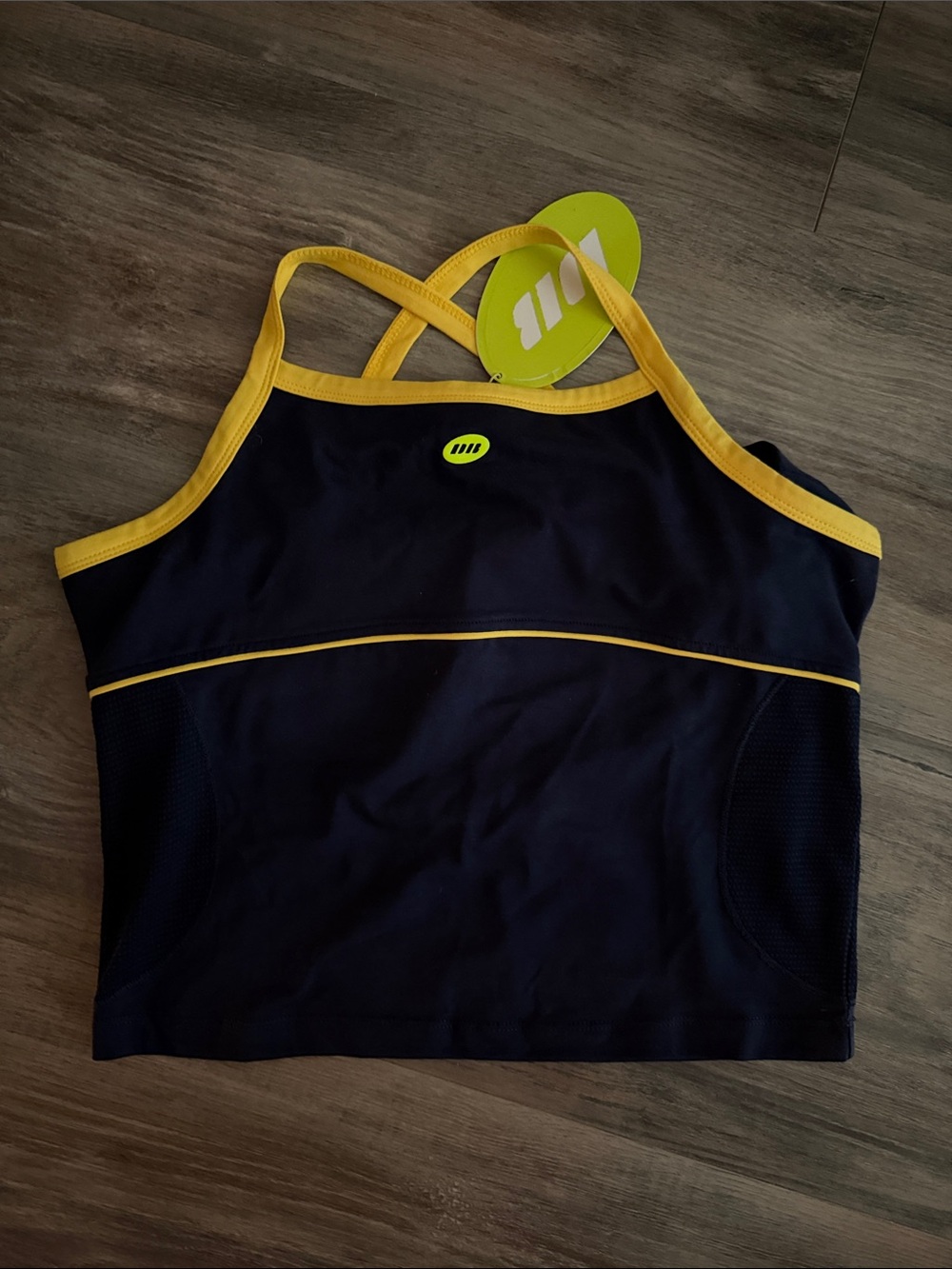 Performance Navy Sports Crop with Yellow Trim